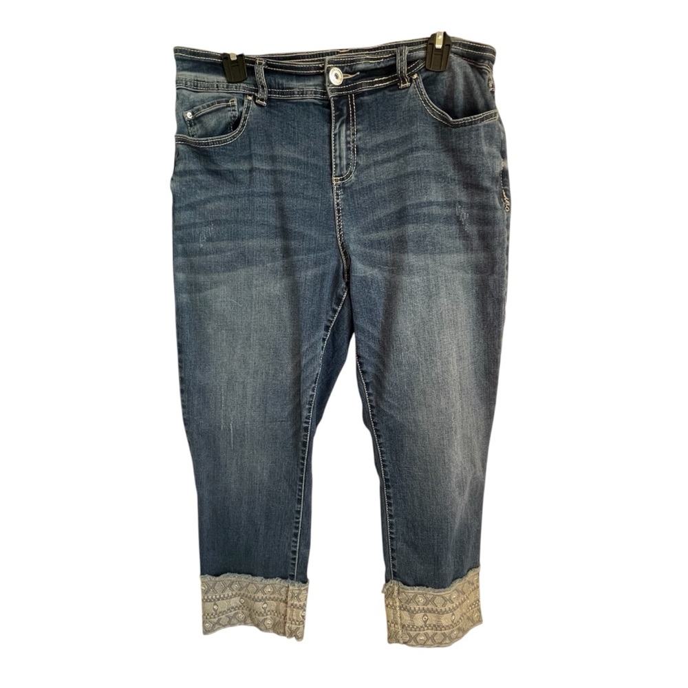 Inc. Blue Denim Crop Jeans with Lace Trim - 14